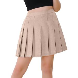 SHOOYING Girls Women's Pleated Skirt School Uniform Mini Skirts, Size 2 Years - US 2XL (Light Khaki)