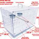 Large Portable Durable Metal Travel or Veterinary Easy Collapsable Parrot Bird Carrier Beaks Proof Carrier Cage Easy Clean Pull Out Tray Stainless Steel Feeder Bowls Natural Wooden Perch