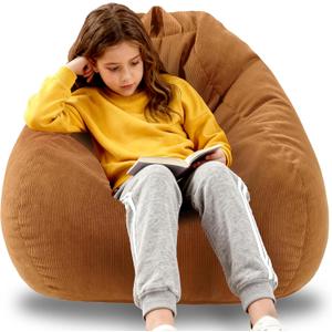 Bean Bag Chairs for Kids Chair Round Sofa Memory Foam Filling Reading Gaming Sofa for Living Room Bedroom (3 FT, Caramel)