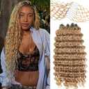 Urbeauty Feather Crochet Human Hair for Black Women, 100Strands Deep Wave for Boho Braids, Pre-Looped, Knotless & Invisible, 100% Real Human Hair, Soft & Reusable, Beginner-Friendly(Honey Blonde) (14 Inch)