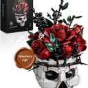 iATOM Skull Roses Flower Bouquet Building Set, Botanical Collection Kit for Adult Women, Gift for Valentines Day for Her/Girlfriend/Mom/Wife/Couple, Goth Horror Skeleton Pot Home Table Decor Aesthetic