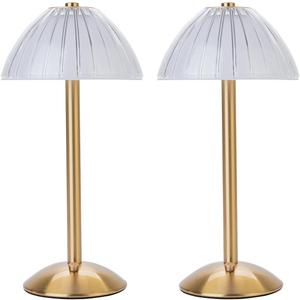 HEQET Cordless Table Lamps for Home,Table,Dining Room, Gold Rechargeable Lamps, USB Charge 12'' Tall LED Brass Portable Outdoor Indoor Table Lamp with Built-in Dimmer (Pack2-Gold Lamp)
