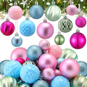 Syhood 64 Pcs Macaron Christmas Ornaments for Tree Colorful Ball Decorations Candy Glitter Balls Pink Blue Green Hanging Decor Assorted Size Party Indoor Decor 1.6/1.97/2.4 Inch for Party Home