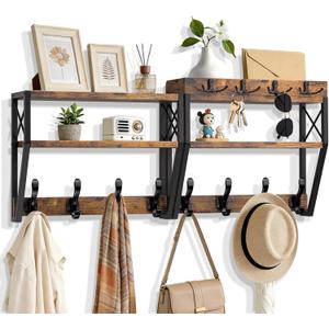 Upgraded 32-inch Coat Rack Wall Mount with Shelf, 4 in 1 Versatile Coat Hanger Key Holder Wall Mount, 3-Tier Entryway Wall Shelf with 12 Hooks and Mail Holder for Living Room Bedroom Bathroom
