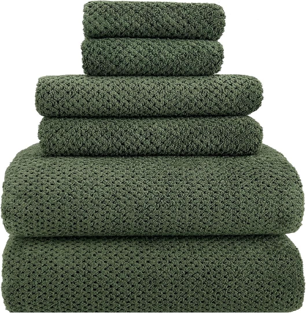 YTYC 29x59 Inch Bath Towels Set of 6 Large, Super Soft Lint Free Lightweight Microfiber Shower Towels for Bathroom 80% Polyester (Olive Green, 6 Piece)