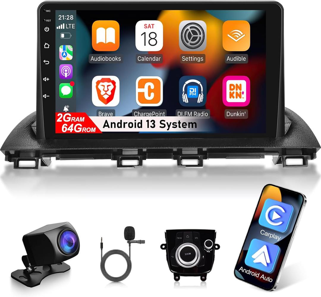 EKAT [2G+64G] Car Radio for Mazda 3 2014-2019, Android 13 Touch Screen Car Play Mazda 3 Stereo, HiFi Audio/Carplay/Android Auto/SWC/Bluetooth