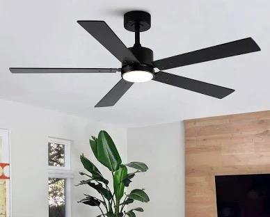 CROSSIO 52" Modern Ceiling Fans with Lights and Remote Control/APP 5 Blades Black Low Profile Ceiling Fan LED Dimmable Flush Mount Ceiling Fan with Light for Living Dining Room Patio Kitchen
