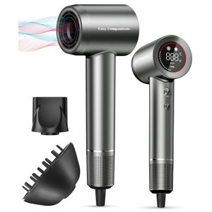 Hair Dryer - Negative Ionic Blow Dryer with 150000 RPM High Speed Brushless Motor for Fast Drying, Low Noise, HD Display Hair Dryer with Diffuser and Nozzle, 5 Temps & 2 Speeds