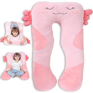 47x23 inch U Shaped Long Plush Body Pillows for Kids, Stuffed Animal Axolotl Soft Large Pillow for Sleeping, Big Cute Plushies, Washable Cover, Gift for Boys and Girls
