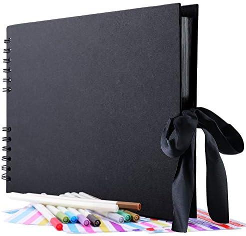 GOTIDEAL 80 Pages Scrapbook Album with 10 Metallic Markers,Craft Paper Photo Album for Wedding and Anniversary, Family DIY Scrapbook Accessories with Scrapbooking Stickers Corners(Black)…