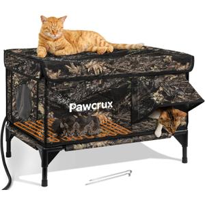 Heated Cat House for Outdoor Cats, Waterproof Insulated Outdoor Cat House with Heating Pad, Weatherproof Elevated Heated Cats House for Outside Feral Cats(Leaf, 25" L x 16" W x 18" H)
