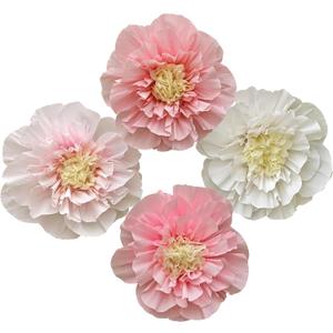 Mybbshower Crepe Paper Flower for Wall Psprt Pom Pom Decor Girls Birthday Party Backdrop Baby Shower Nursery Room Decoration Pack of 4 (Blush Pink White)