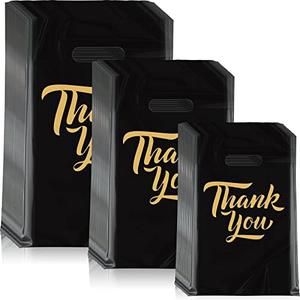 Jeyiour  Thank You Merchandise Bags 2 Size Shopping Bags for Business with Handles Thank You Gift Plastic Boutique Goodie Sacks for Wedding Stores Packaging(Black)