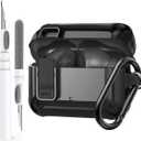 Compatible with JBL Vibe Beam/Beam 2 Case Cover Lock Clip with Cleaner Kit,Cool Protective JBL Vibe 200TWS Cover Men Women with Carabiner for JBL Vibe Beam 2 Charging Case - Black