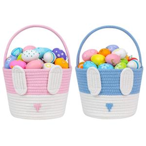 CubesLand Baby's First Easter Basket Set - 2-Piece Small Easter Baskets for Kids, Boys & Girls, Babies & Toddlers - Cute Empty Bunny Buckets for Easter Egg Hunt, Easter Gift Basket
