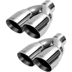 Pack of 2 Dual Exhaust Tips, 2.5 Inch Inlet, 3.5 Inch Outlet, 9.5 Inch Length, Polished Stainless Steel Diesel Exhaust Tip for Car & Truck (Double Wall Weld-On Design)