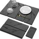 Large Stone Dish Drying Mat for Kitchen Counter, 1 PC Quick Dry Stone Mats, Foldable Water Absorbing Diatomaceous Earth Drying Dishes Pad for Countertop Bottles Utensils Cup(Dark Gray 24"x16"&8"x4")