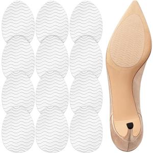 Tinideya 12 Pcs Non Slip Shoe Grips on Bottom of Shoes, Wave Design Non Slip Sole Pads for Shoes Noise Reduction Rubber Self Adhesive Shoe Sole Protector for High Heels, Boot, Leather Soles(Clear)