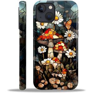 Case Designed for iPhone 13 14, Hybrid 2-Layer Case, Military-Grade Protection Durable Shockproof Anti-Scratch Phone Case, Stained Glass Mushrooms