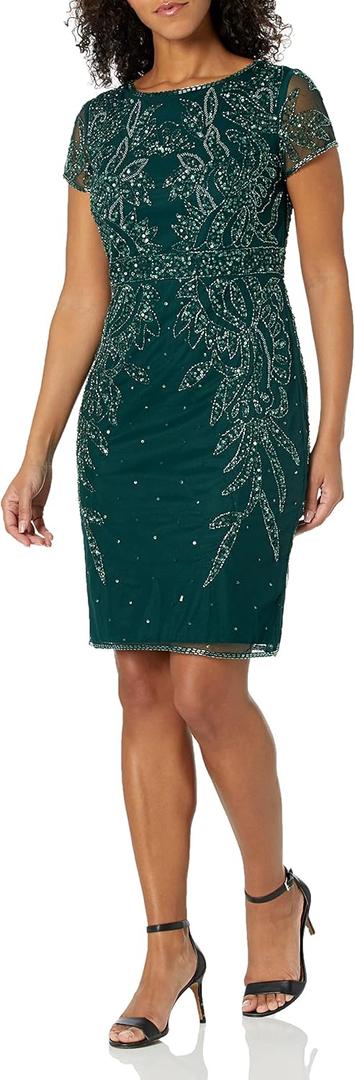 J Kara Women's All Over Embellished Sleeve Short Dress (18, Hunter Multi)