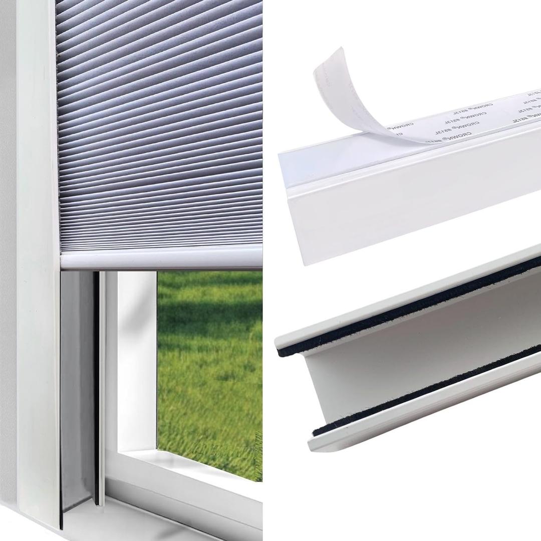 U Channel Blackout PVC Light Blocking Strips 58" for Roller Blinds Light Gap Blockers Window Shades Side Rail Tracks Bedroom Sleep, Side Tracks for Cordless Blackout Shades (White, 2Pcs)