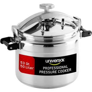 Universal (Extra Large) 53-Quart Aluminum Pressure Cooker for Professional Use  Commercial-Grade, 2 Safety Valves, Reinforced Handles, Easy-Open Lid,  Ideal for Large Kitchens, and Restaurants (53 Quart / 50 Liter)
