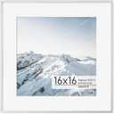 Acovy 16x16 Square Picture Frame, 16x16 Frame Matted to 12x12, Metal 16 x 16 Photo Frame for Wall Display,High Definition Tempered Glass, Wall Hook Included (Silver, Pack of 1), 16"x16"-1P Real Glass