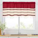 FRAMICS Farmhouse Linen Valance for Windows Boho Crochet Short Curtain with Tassel Country Red Valance for Kitchen Light Filtering Rod Pocket Window Treatment for Bathroom, 1 Panel, 52" W x 18" L