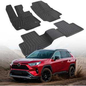 Car Floor Mats for Toyota RAV4: 2025 2024 2023 2022 2021 2020 2019, All Weather Rubber Floor Liners Custom Fit for Toyota RAV 4 Accessories Gas & Hybrid Model Front Rear Carpet 5 Seat SUV (3PCS Black)