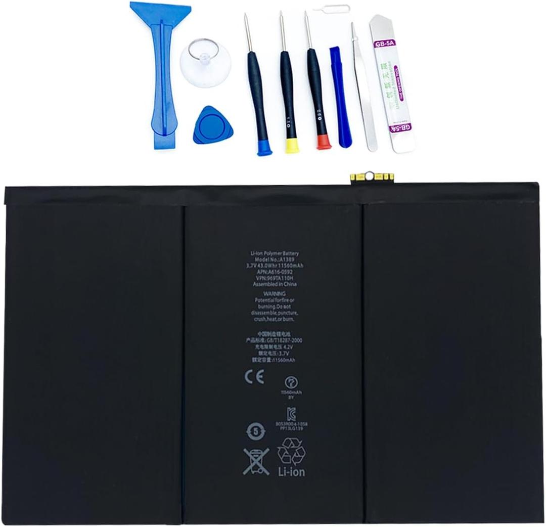 A1389 Battery Compatible with iPad 3 and iPad 4 A1416 A1430 A1458 A1459 A1460 A1403 3.7V 11560mAh 43Whr with Installation Tools