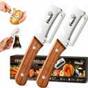 2-in-1 Multifunctional Vegetable Peeler with Bottle Opener, Wide Stainless Steel Blade and Non-Slip Wooden Handle, Kitchen Peeler for Potato, Apple, Pumpkin, Fruit and Vegetables 2pcs