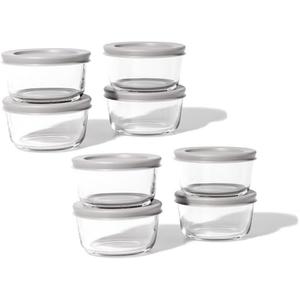 16-Piece Glass Food Storage Containers Set (8 Containers + 8 BPA-Free Lids) | 7-Ounce, Leakproof | Microwave, Freezer, Oven & Dishwasher Safe | Ideal for Meal Prep & Pantry Organization (Grey)
