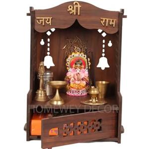 Beautiful Wooden Mandir/Temple for Home/Office/Shop Puja Ghar Wall Mounted Pooja Stand with Storage Cabinet Home Decor (. (DIY)(Brown)(15 inches)(Brown)