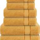 Luxury Bath Towels Set-100% Cotton- 2 Bath, 2 Hand & 2 Washcloths - Large, Premium, Thick, Fluffy, Absorbent, Quick Dry, Soft & Plush - 6 Piece Luxury Bathroom Towels - Gold/Golden