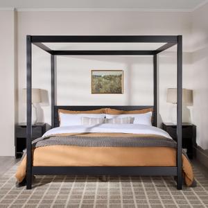 Walker Edison King Minimalist Slatted Headboard Canopy Bedframe, King Size, Black