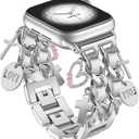 Silver Bracelet Band with Cute Charm Compatible for Apple Watch 42mm 44mm 45mm 46mm 49mm Women, Cuban Chain Strap for iWatch Series 10 9 8 7 6 5 4 3 2 SE Ultra 1/2