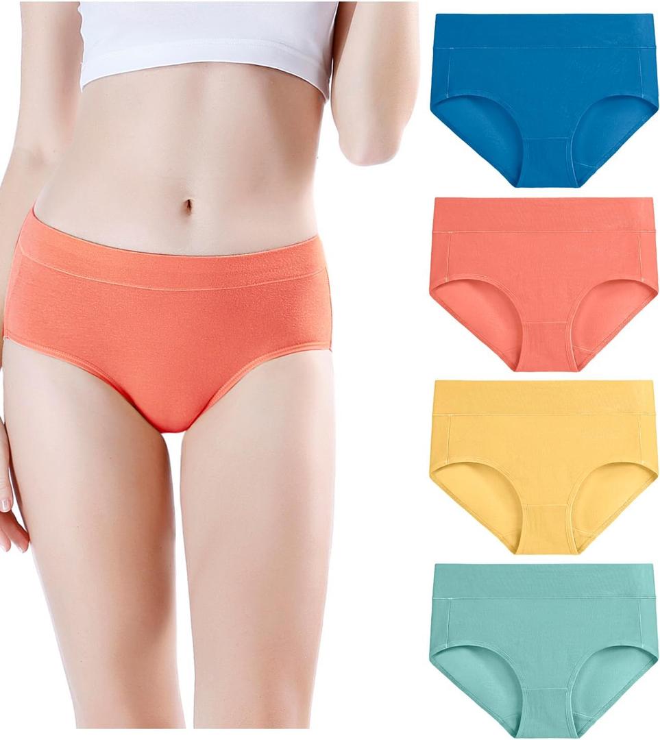 wirarpa Women's Underwear Cotton Mid Waisted Ladies Panties Full Coverage Briefs 4 Pack, S