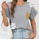 Saodimallsu Womens Summer Ruffle Short Sleeve Sweater Tops Cute Floral Knit Creweck Casual Lightweight Sweaters (Gray, S)