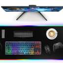 Mouse Pad with Wireless Charging, Large Desk Mat RGB Gaming Mousepad, 10 Light Colors LED Gaming Pad Keyboard Pad with Ultra-Smooth Surface & Non-Slip Rubber Base, Waterproof Full Desk Mouse Pad (31.5x11.81"-Black Right)