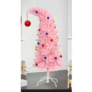 Hatisan 5FT Christmas Tree, Artificial Bent Pink Christmas Tree with Ball Ornaments and Metal Base for Christmas Holiday Party Supplies Decor Indoor Outdoor(Pink, 5ft)