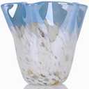 Hand Blown Glass vase, Blue Glass Art Wide Mouth vase for Home Living Room, Fireplace Decor, Table centerpieces, entryway Tables and Wedding Decor.