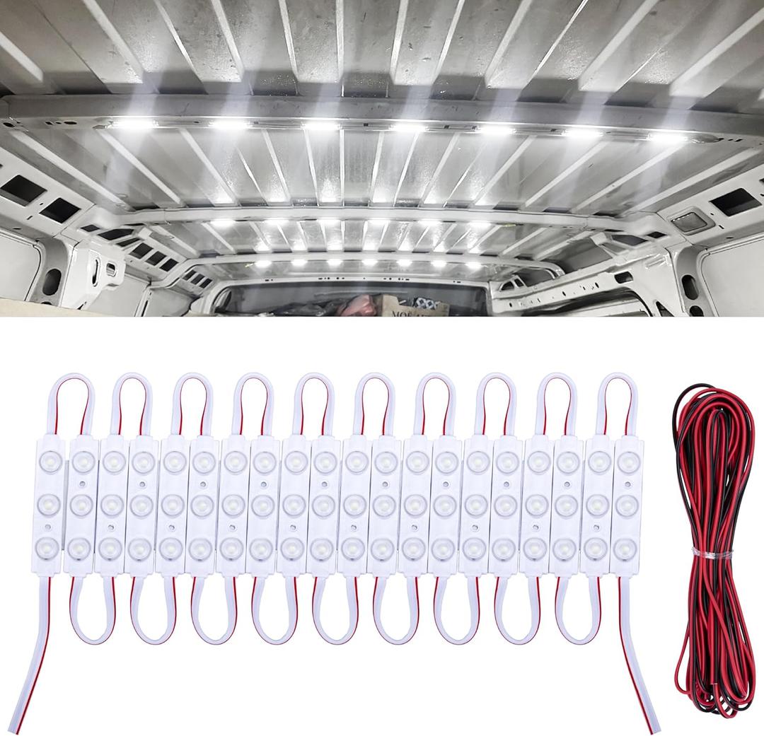60 Led Van Interior Light Kits, 12V Led Light Strip, Cargo Van Accessories, Ceiling Work Lights Kit, Enclosed Trailer Lights for Truck Vans RV Boats Caravans, 20 Modules(White)