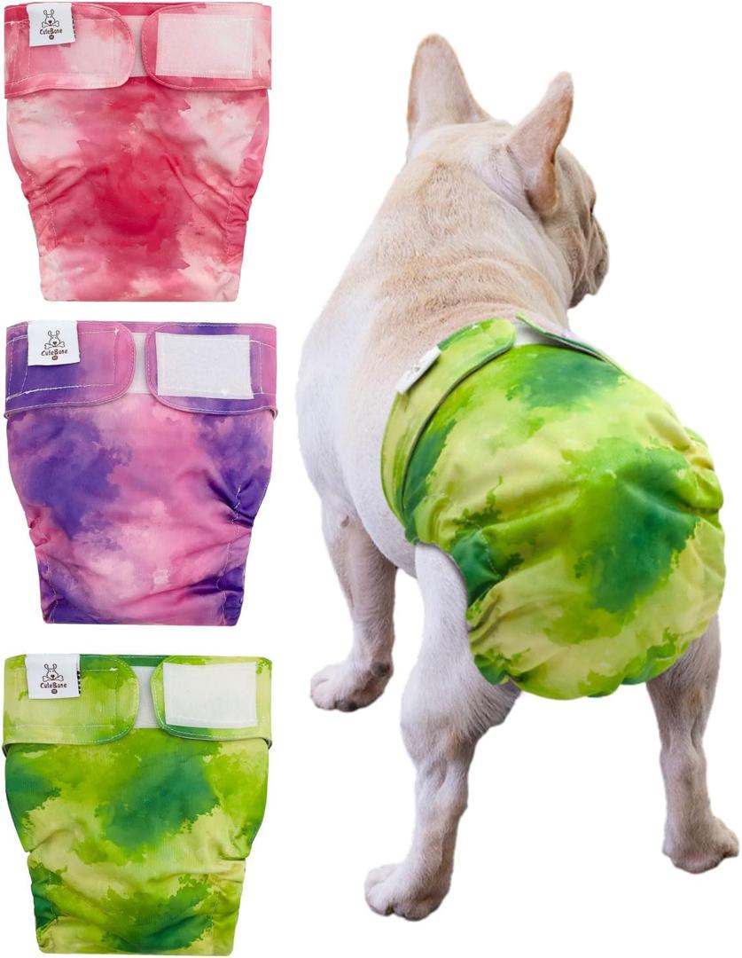 CuteBone Washable Dog Diapers Female No Tail Hole 3 Pack Reusable Doggie Period Training Pants for Docked-Tail Frenchie French Bulldog Boston Terrier Without Tail WWD32M Medium