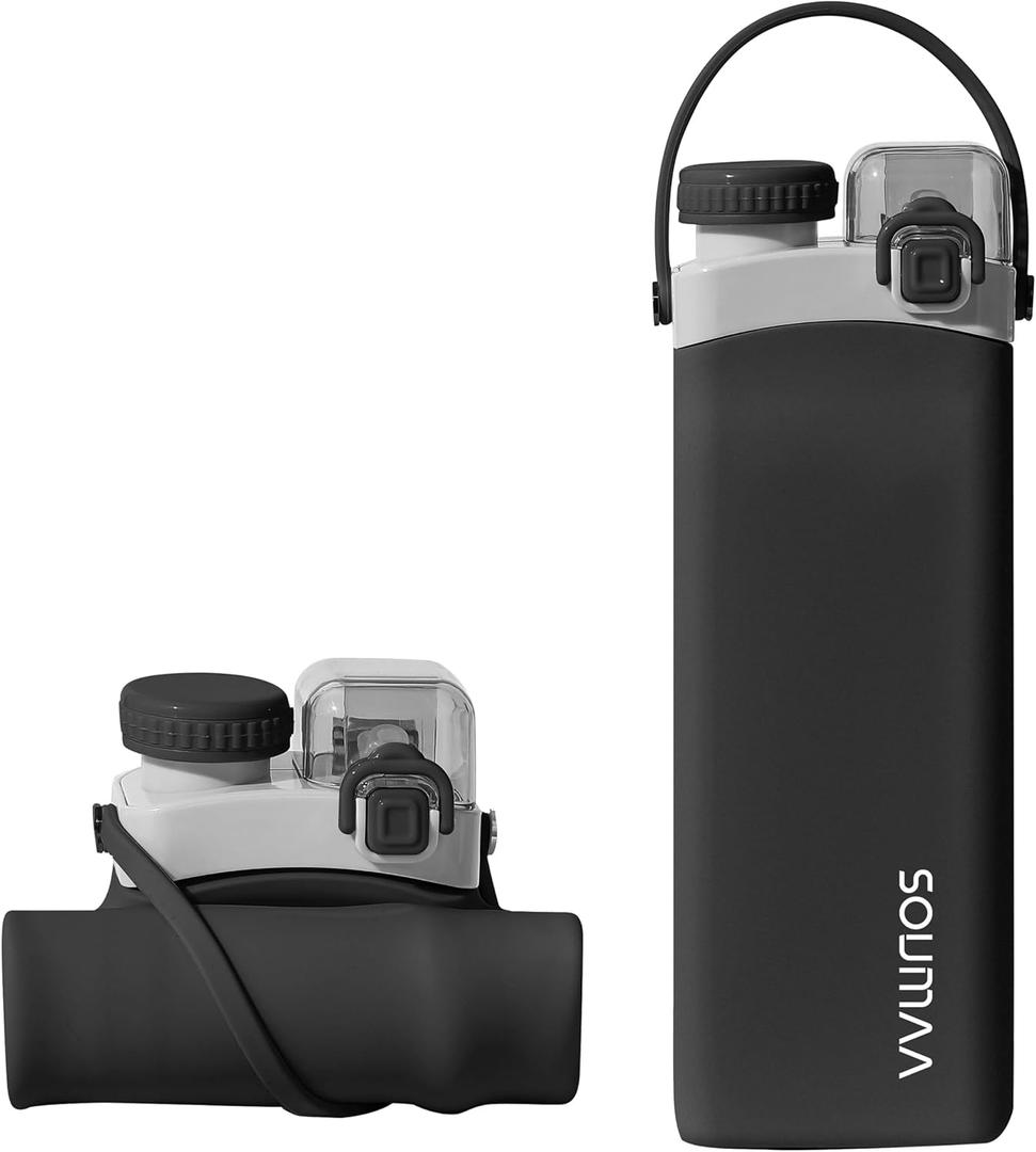 Silicon Collapsible Water Bottles with Straw-600ml Portable BPA Free