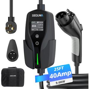 Level 2 EV Charger, 40Amp Electric Car Chargers Portable EV Charger 25FT Cable with NEMA 14-50 Plug, Adjustable Current, Timing Delay Electric Vehicle Chargers for J1772 BEVs/PHEVs 240V 9.6kW (Black)