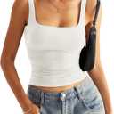 Womens Square Neck Double Lined Tank Tops Low Back Fitted Sleeveless Tops (Small, White)