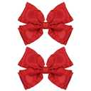 4in Red Ruffled Ribbon Hair Bow Clips,2pc Cute Valentine’s Day New Year Hair Accessories for Girls, Toddlers, Teens,Moms Christmas Stylish Bows for Everyday Special Occasions