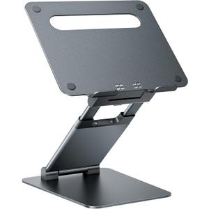 Nulaxy Height Adjustable Laptop Stand for Desk, Dual Foldable Aluminum Computer Riser, Pull Out Design Ergonomic Sit to Notebook Holder Convertor, Compatible with All 10-17" Laptops, Tablets, Gray