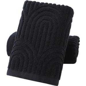 Pidada Hand Towels Set of 2 Striped Pattern 100% Cotton Absorbent Soft Decorative Towel for Bathroom (Black)