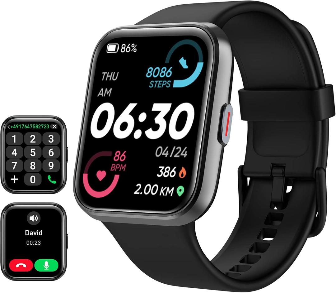 Tensky Smart Watch for Men/Women Android & iPhone, Alexa Built-in, 1.8" Touch Screen Fitness Tracker with Answer/Make Calls, 3ATM Waterproof Heart Rate/Sleep/SpO2 Monitor, Pedometer, 100+ Sport Modes, Black